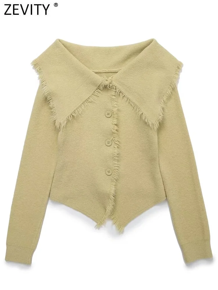 Zevity женский модный нерегулярный вязаный свитер с кисточками и отложным