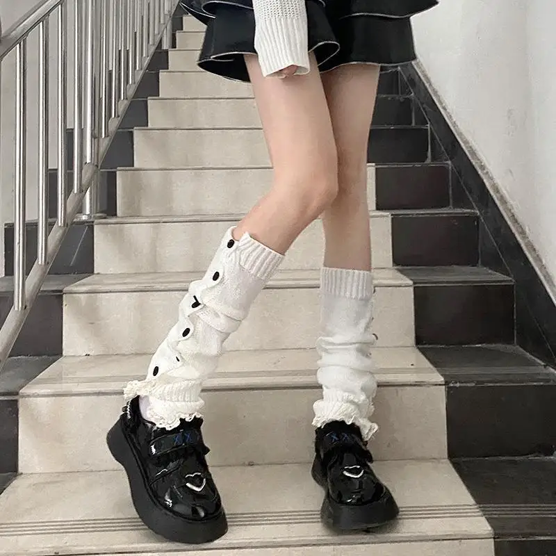 1Pair Harajuku Button Design Leg Warmers Women Girl Knitting Leg Warmer Winter Leg Warmers Foot Socks Ladies Foot Socks