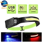 2022 COB светодиодный налобный фонарь с датчиком, портативный фонарик со встроенной батареей, USB Перезаряжаемый Фонарь для рыбалки, уличный фонарь с оповещением, светильник