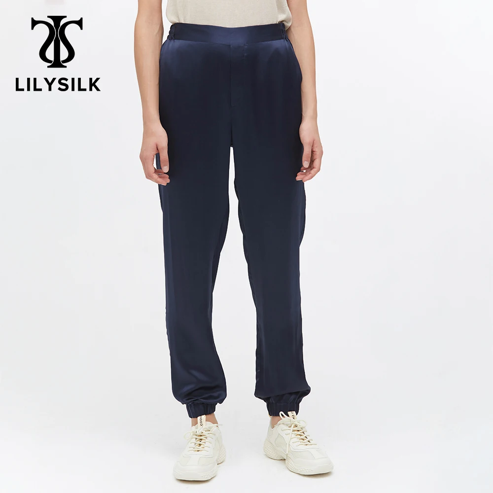 

LILYSILK Women Silk Pants Ladies 100 Pure Elastic Hem Casual Black Casual Trousers Free Shipping