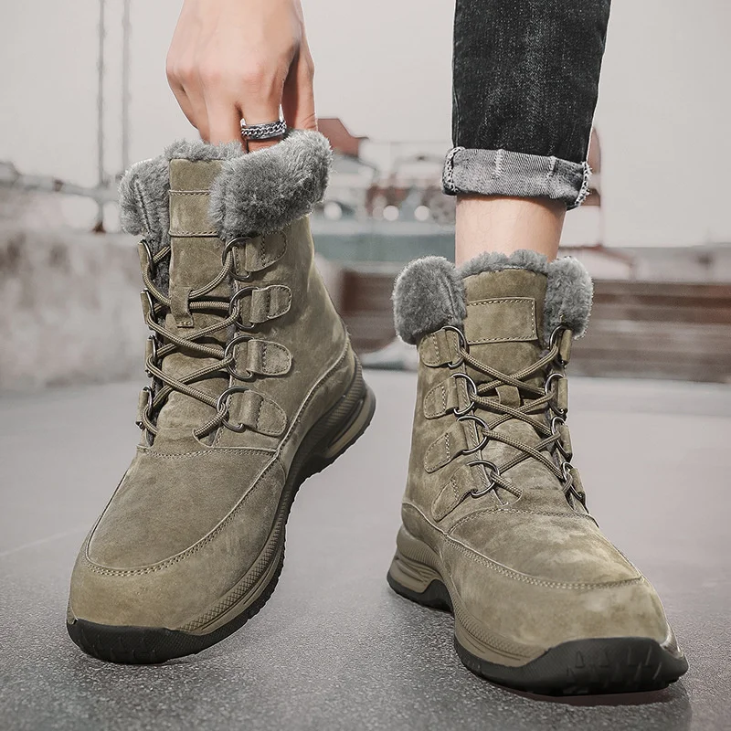 SALUDAS Men Winter Boots Waterproof Hunting Boots Outdoor Camping Hiking Tactical Boots Luxury Leather Warm Snow Sneakers Male