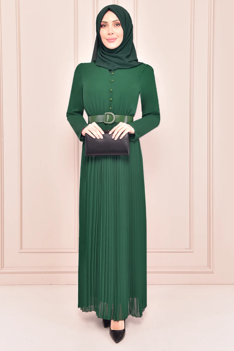 

Pleated Chiffon Dress Emerald NEV14845