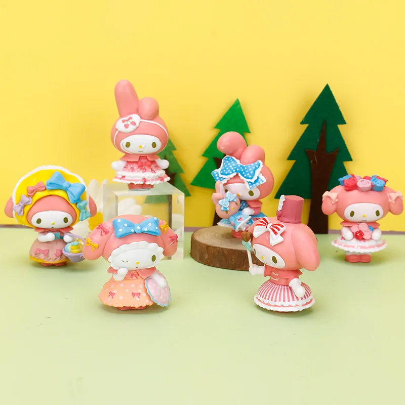 Sanrio My Melody Kuromi KT Cat-decoración para tarta de cumpleaños, figura de Anime, adorno de escritorio, juguete de Navidad, regalo de colección, 6 unids/set