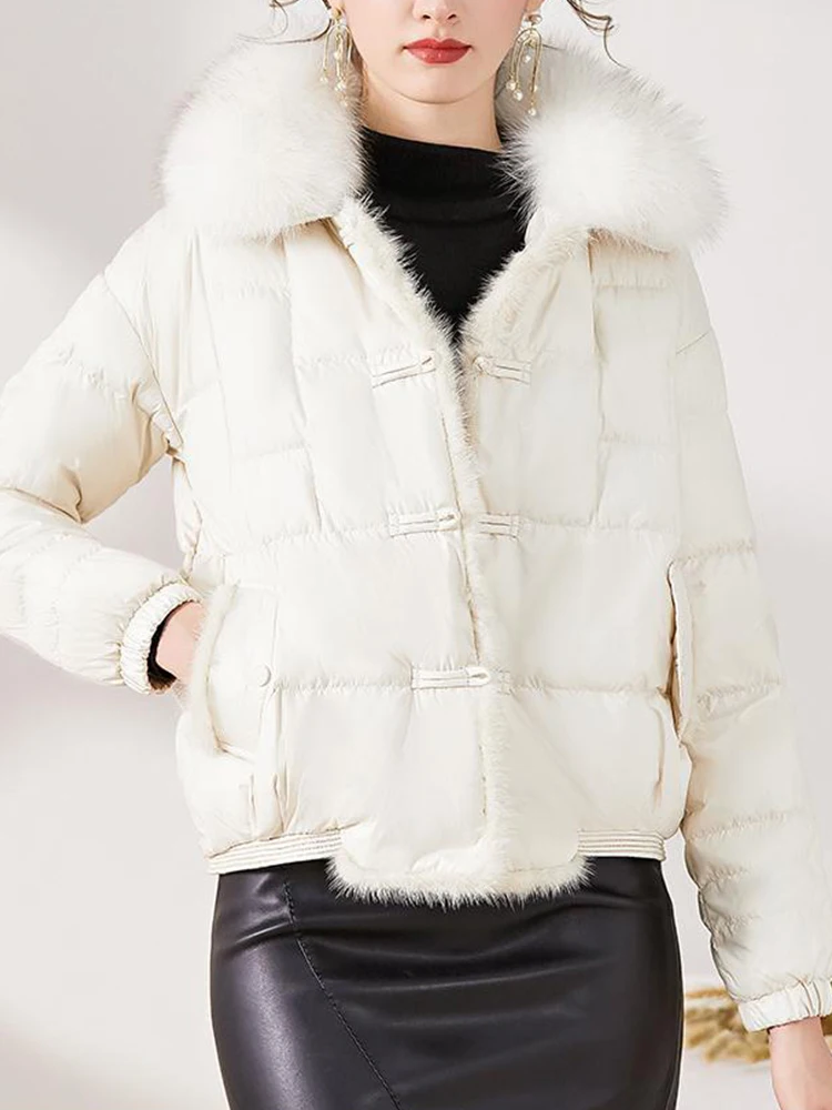 Fitaylor New Winter Real Fox Fur Collar Light Feather Jacket Women Fashion 90% White Duck Down Coat Single Breasted Warm Outwear