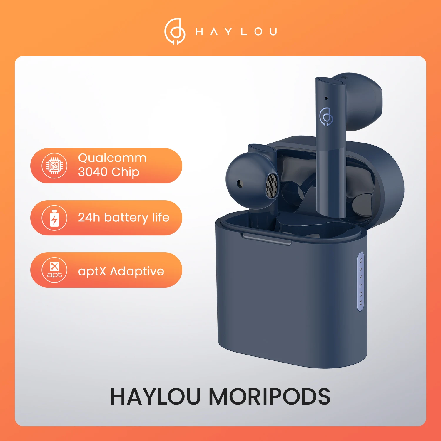 

New High Quality QCC 3040 Haylou MoriPods Bluetooth 5.2 Earphones, aptX Adaptive/AAC/SBC HiFi Sound Wireless Headphones