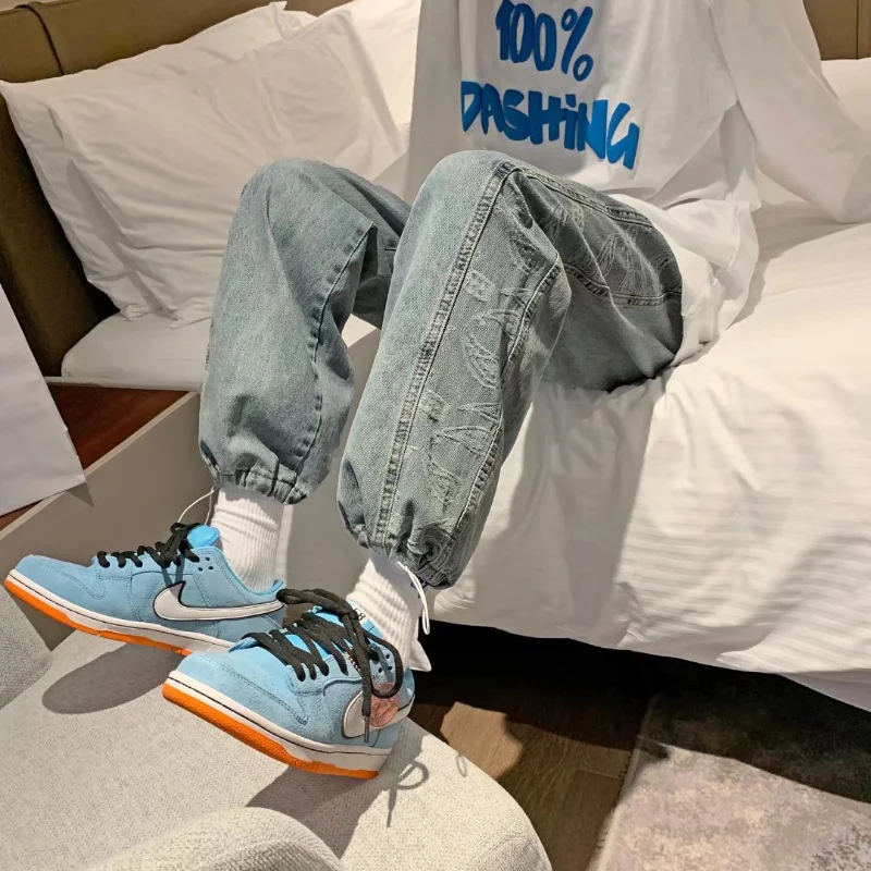 DEEPTOWN Print Straight Jeans Men Streetwear Hip Hop Denim Pants Black Blue Trousers Male Jogger Loose Casual Janpanese Spring