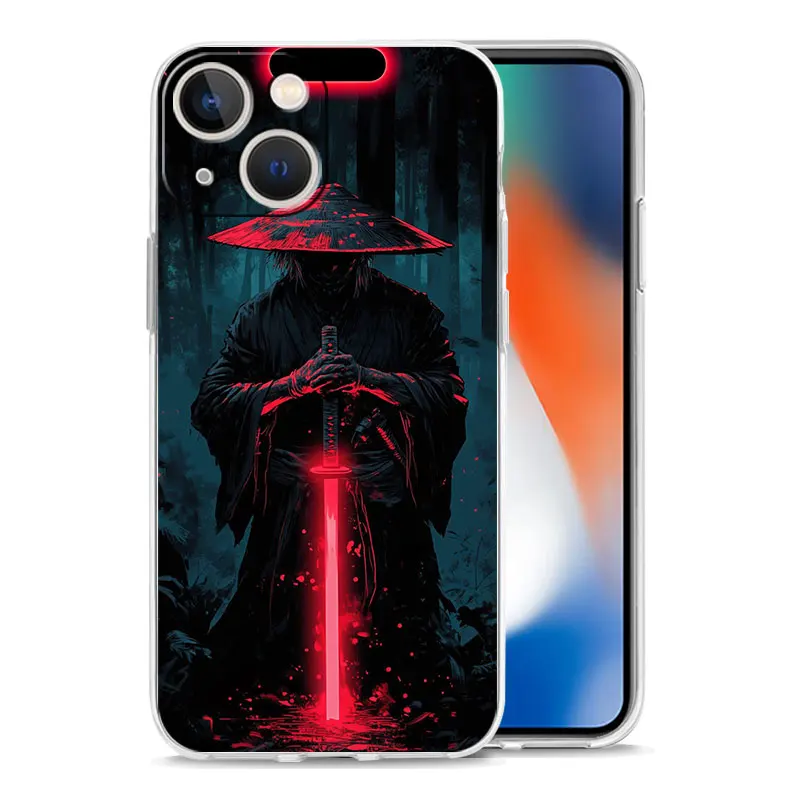 Фото Чехол для iPhone 17 Air, чехлы для iPhone 16, 15, 12, 13, 14 Pro Max, SE, 7, 8 Plus, iPhone 11, прозрачный чехол с японским самураем Бушидо №3