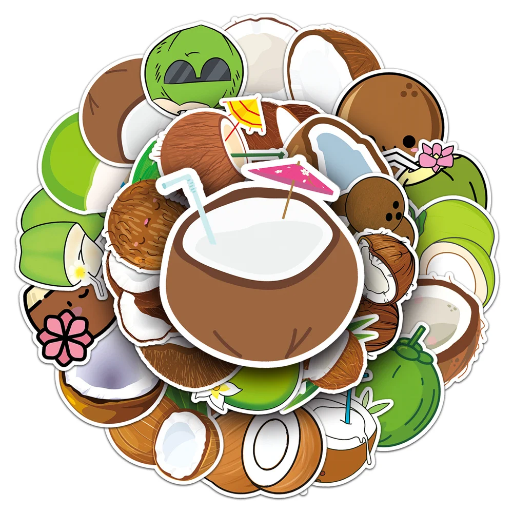 

10/30/50PCS Coconut Cartoon Fruit Personality Creative Sticker Laptop Motorcycle Phone Refrigerator Waterproof Sticker Wholesale