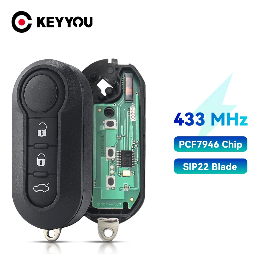 KEYYOU – clé télécommande pour voiture  avec puce ID46  pour Fiat MPV Bravo Ducato 500 500L Doblo