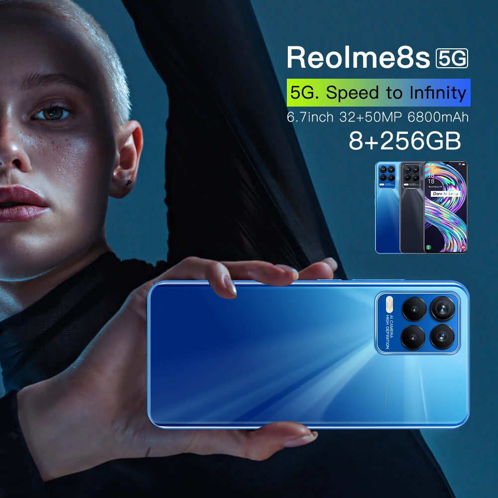 

Reolme 8s 5G Smart Phone Android System 6.7 Inch 8GB+256GB 6800mAh Mobile Phones Camera 32MP+50MP Dual SIM Telefon GPS WIFI