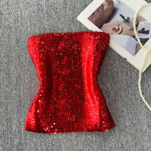 LAJWMPLXLS Блестящий топ на бретельках