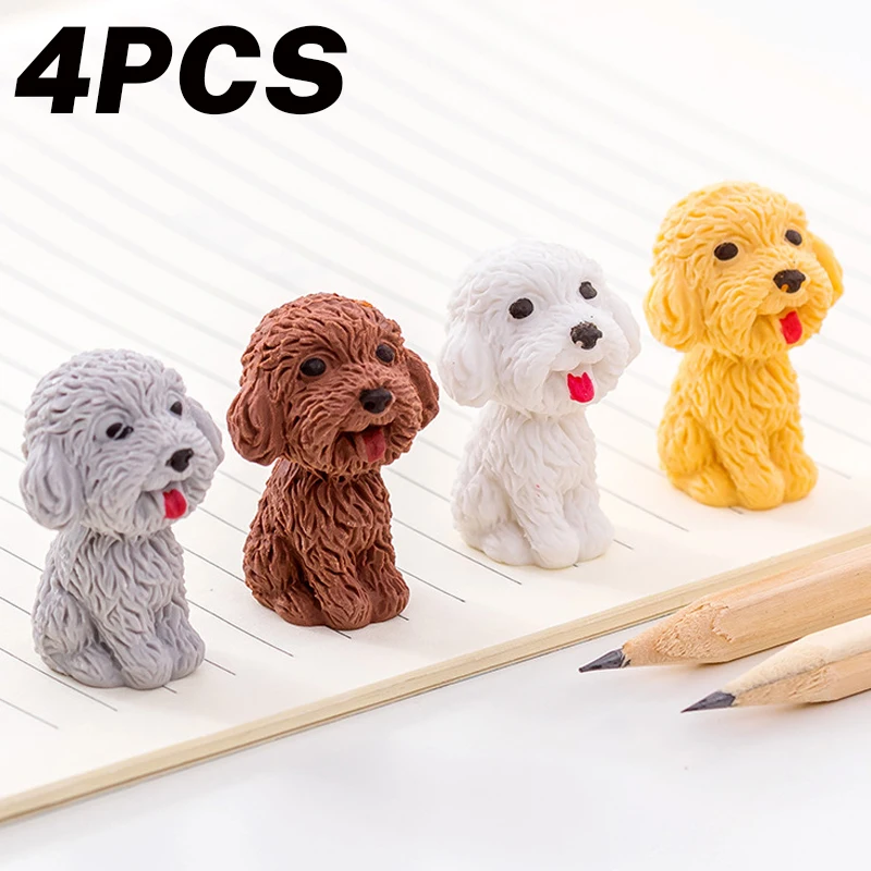 

4Pcs/Set Cute Pencil Rubber Eraser Mini Cartoon Teddy Erasers Kids Novelty Stationery School Office Kawaii Dog Correction Eraser