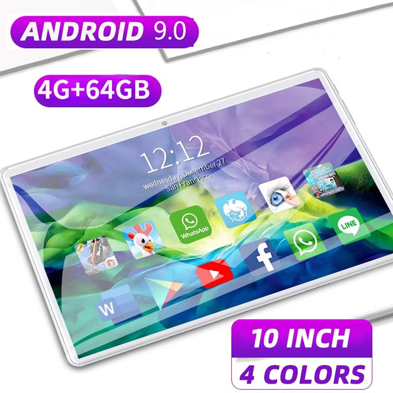 2023 Android 9.0 Tablet 10.1 inch For Google Play 2.5D Tempered Glass Screen Octa Core SIM 4G LTE WIFI GPS RAM 4GB 64GB Tablets