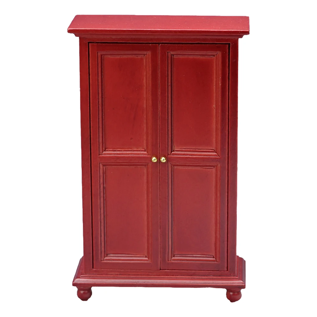 

Mini House Display Cabinet Miniature DIY Double Door Colorful Wood Lockers Micro-scene Style Furniture Accessory Bedroom