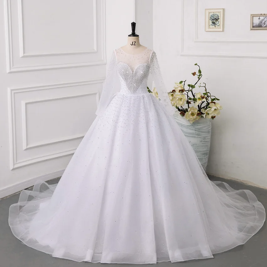 

Long Sleeve Wedding Bridal Dress Beaded Long Tail Bride Dresses DD30262