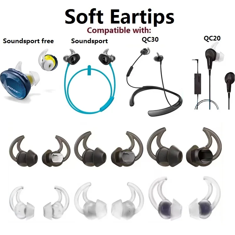 Фото Силиконовые вкладыши для Bose QuietComfort QC30 QC20, SoundSport, без звука, наушники-вкладыши, мягкие высококачественные вкладыши №1