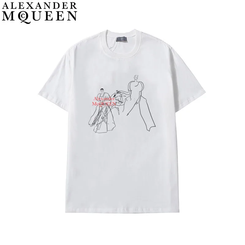 

MCQUEEN New Unisex Letter Hand Painted Printed Fashionable Short Sleeve All-match Simple T-shirt