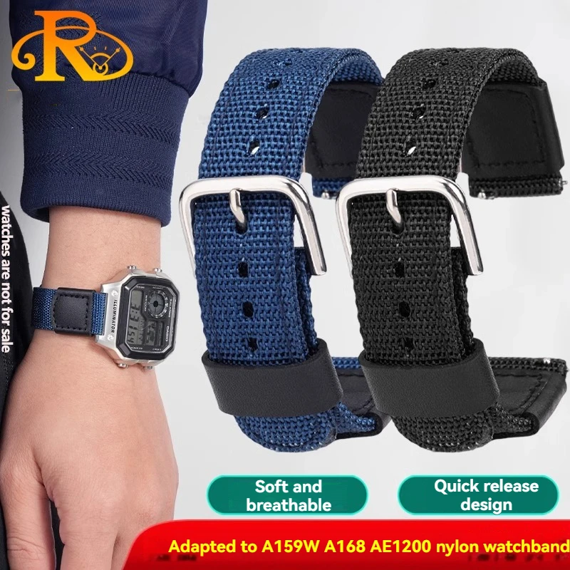 Черный нейлоновый ремешок для часов 18 мм подходит маленьких квадратных Casio AE1200/1300