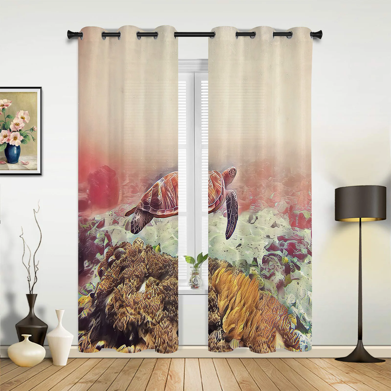 

Sea Turtle Coral Reef Curtains for Bedroom Living Room Drapes Kitchen Children's Room Window Curtain Modern Home Decor