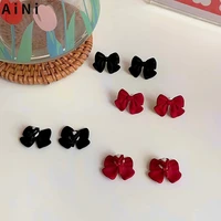 s925 needle women jewelry bow earrings pretty design sweet korean temperament red black stud earrings for girl lady gifts