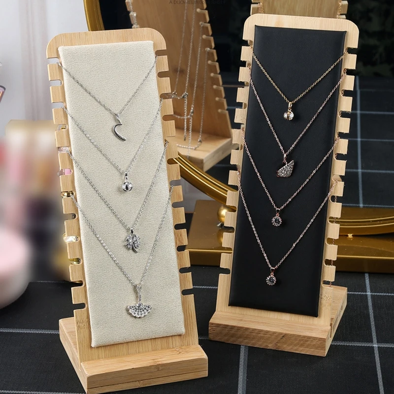 

Solid Bamboo Wood Jewelry Display Stand Necklace Showcase Holder Pendant Long Chain Handing Organizer Holder for Necklaces