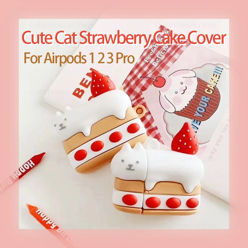 

Cute Strawberry Cake Cat Earphone Case for Airpods 2 1 3 Silicone Protective Sleeve Cases for AirPods Pro Wireless Headset Cover
