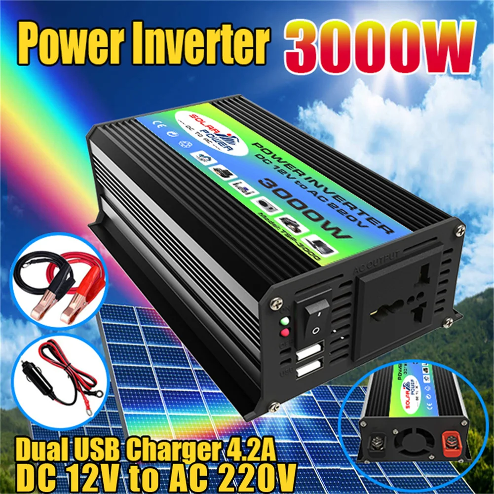 

3000W Boat Car Converter Power Inverter DC 12V to AC 110V/220V Invertor USB Voltage Transformer Power Modified Sine Wave
