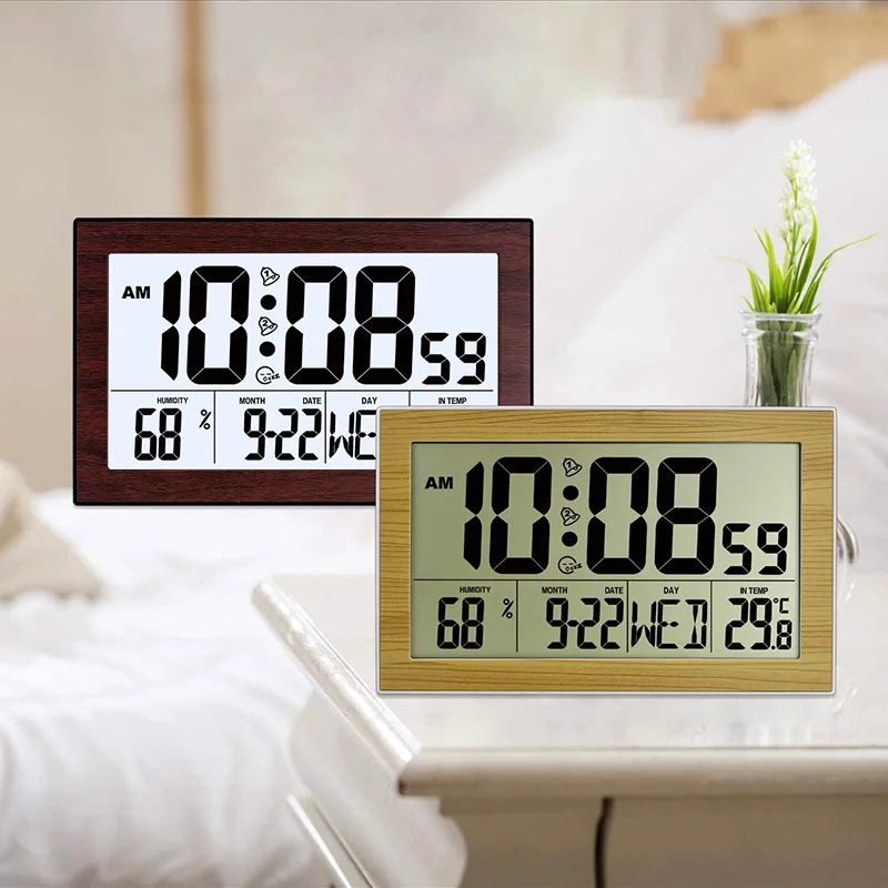 Multifunctional Large LCD Display Digital Alarm Clock With Thermometer Hygrometer Wall clock