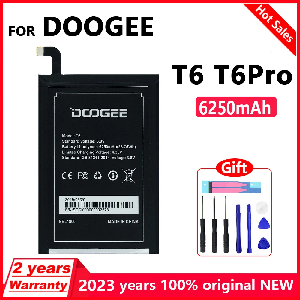 

2023 New Original 6250mAh HT6 T6 Phone Battery For Homtom HT6 for DOOGEE T6 pro High Quality Batteries With Free Tools