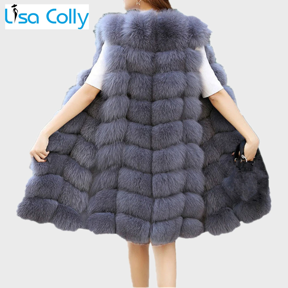 Lisa Colly Faux Fur Vest Coat Women Winter Fashion Artifical Fur Vest Coat Long Fur Vest Waistcoat Female Faux Fox Fur Vest