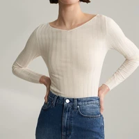 knitting lady spring and autumn new wool cashmere bottom sweater thread thin leather tight pullover v neck one word shoulder