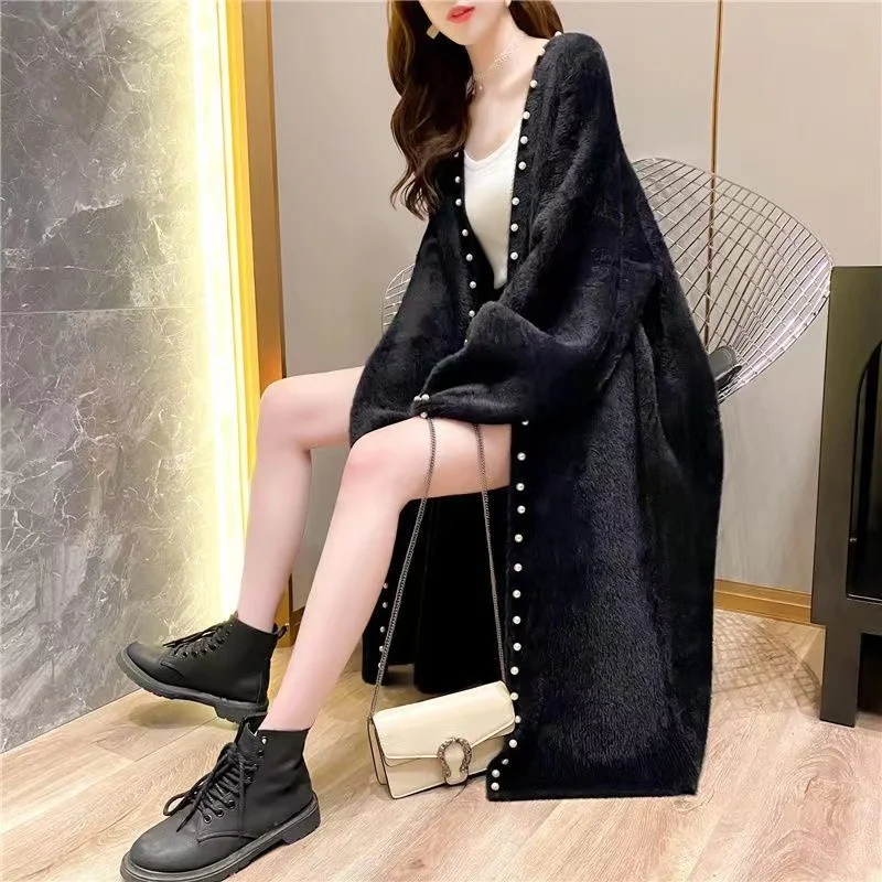 

Women's Fashion Imitation Mink Velvet Cardigan Sweater 2023 New Autumn Winter Korean Loose Elegant Knitted Jacket Female Tops