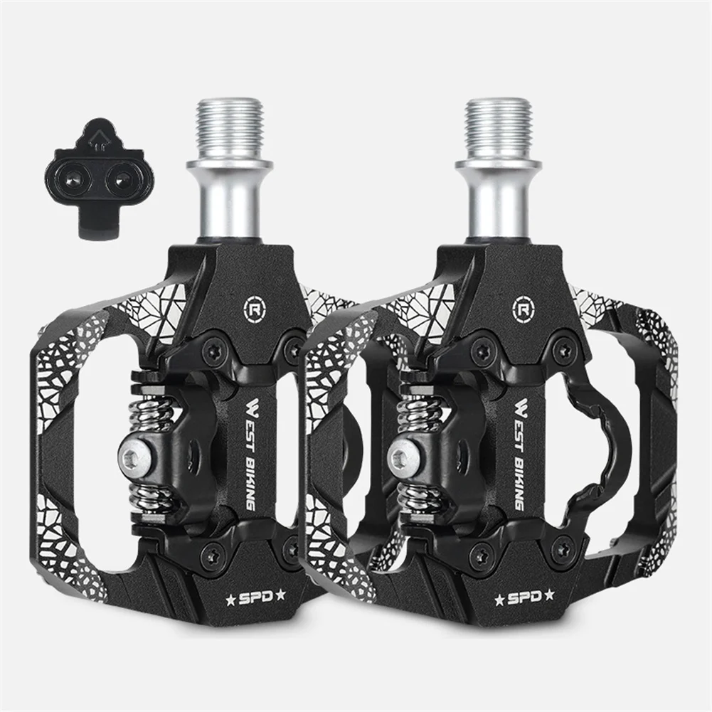 

WEST BIKING Bicycle Pedals MTB Bike Pedal Lock Flat Pedal For SPD Cleat Dual Purpose 9/16in Front Locking Self-locking Mode