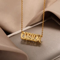 stainless steel customized necklaces for women men creative design hollow cuboid name pendant personalized custom number jewelry