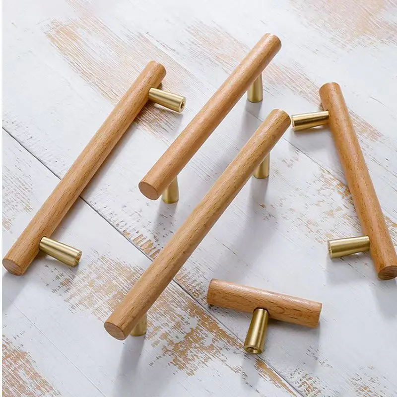 Ручка ящик из массивной древесины латунная ручка натуральная древесина