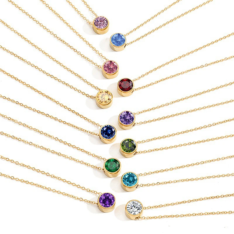 

25Types Rose Gold Colorful Simply Small Round Cubic Pendant Necklace for Women Girls