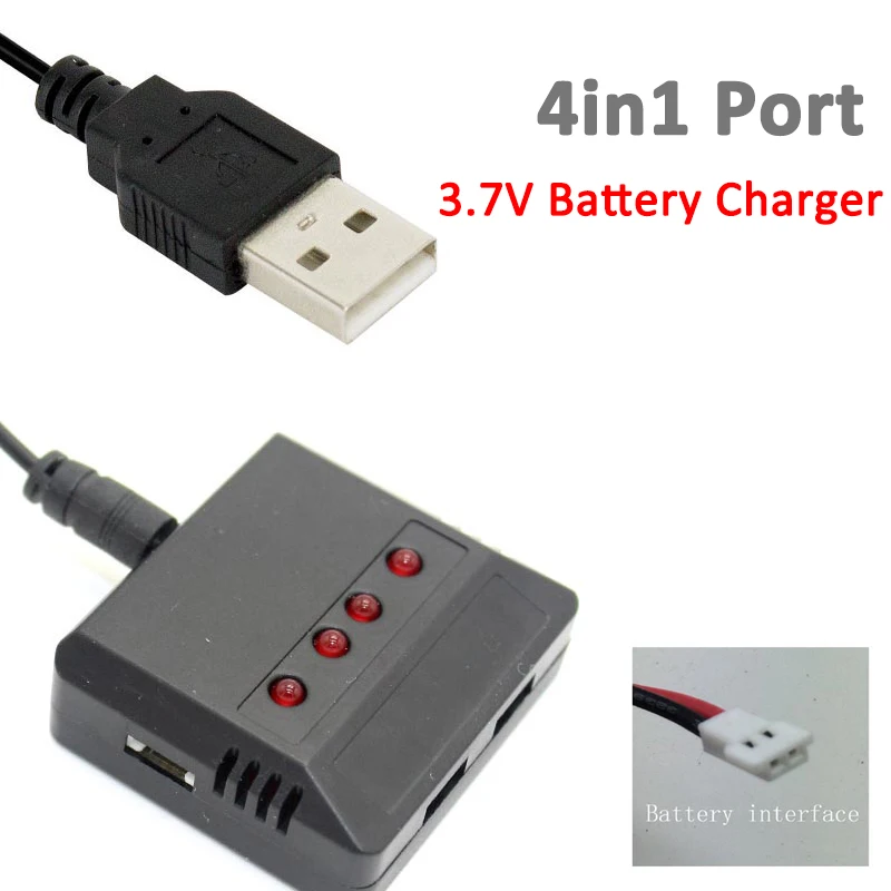 

4in1 Port Charger Box with USB Cable Charger Spare Part for 3.7V LiPo Battery Charger RC Quadcopter Helicopter Charger Accessory