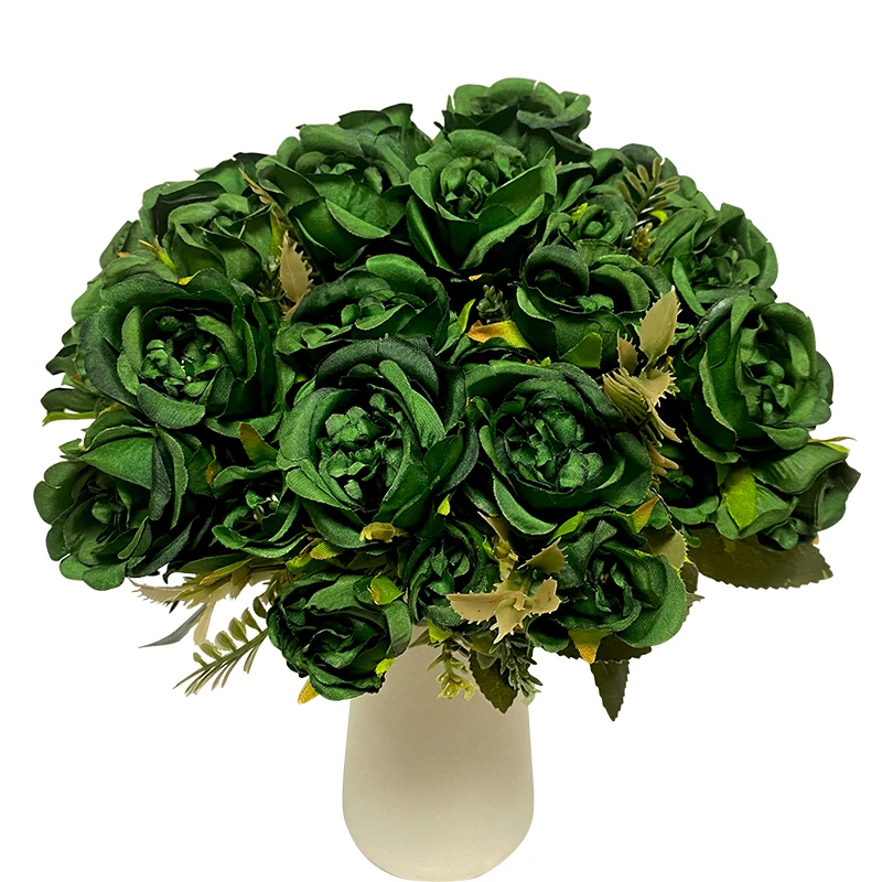 

Vintage 8 Heads Artificial Flowers Silks Peony Green Rose for Decorations Fake Fower Wedding Table Room Party DIY Bouquet Decor