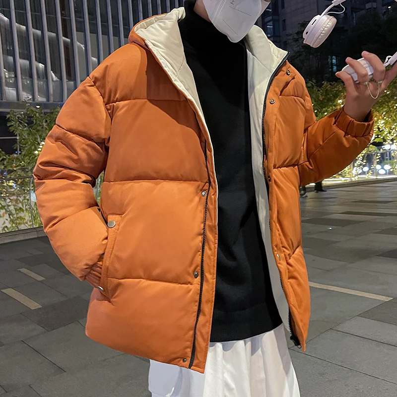 Men Harajuku Solid Warm Puffer Jacket 2022 Winter Parka Mens Japanese Streetwear Winter Jacket Male Korean Fashion Bubble Coat