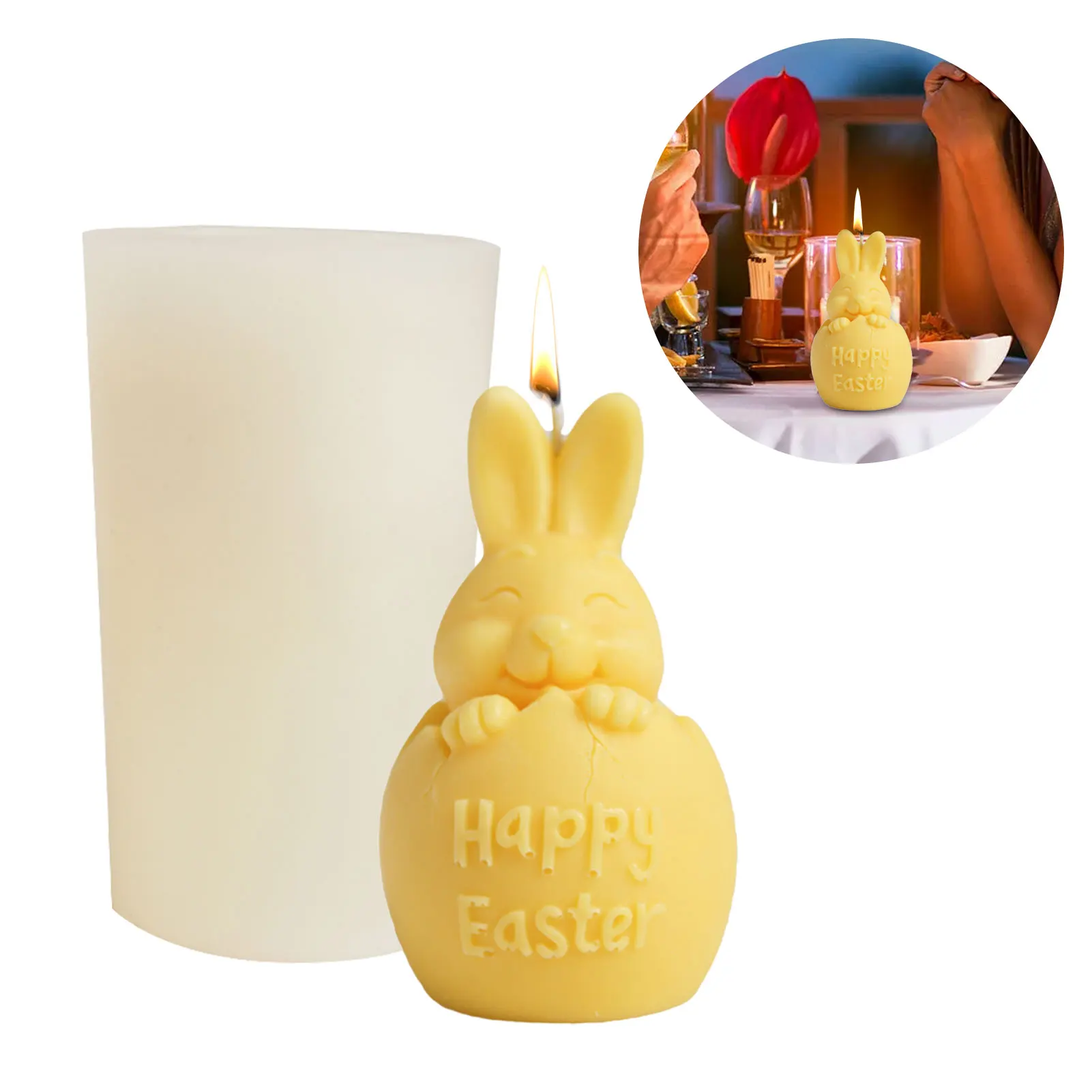 

Easter Bunny Mold 3D Durable Broken Shell Rabbit Candle Silicone Mold Silicone Resin Moulds For DIY Candle Making Homemade Soap