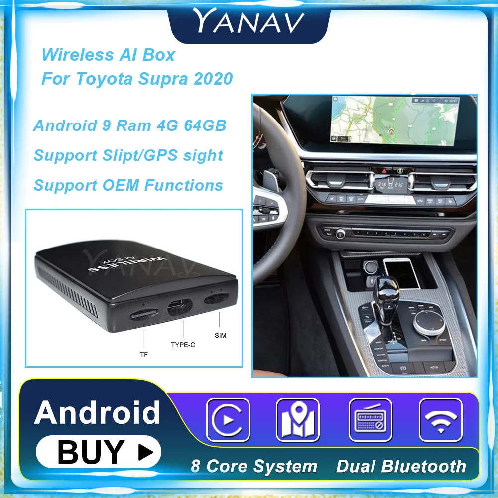Карплей Андроид 9 4Г 64ГБ Беспроводной Ai Бокс для Toyota Supra 2020 Автомобильный Смарт-плаг и плей Видео Google Netflix YouTube.