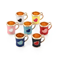 20pcs alloy enamel 3d small cup charms heart pattern coffee tea mug pendants for earring necklace keychain diy jewelry making