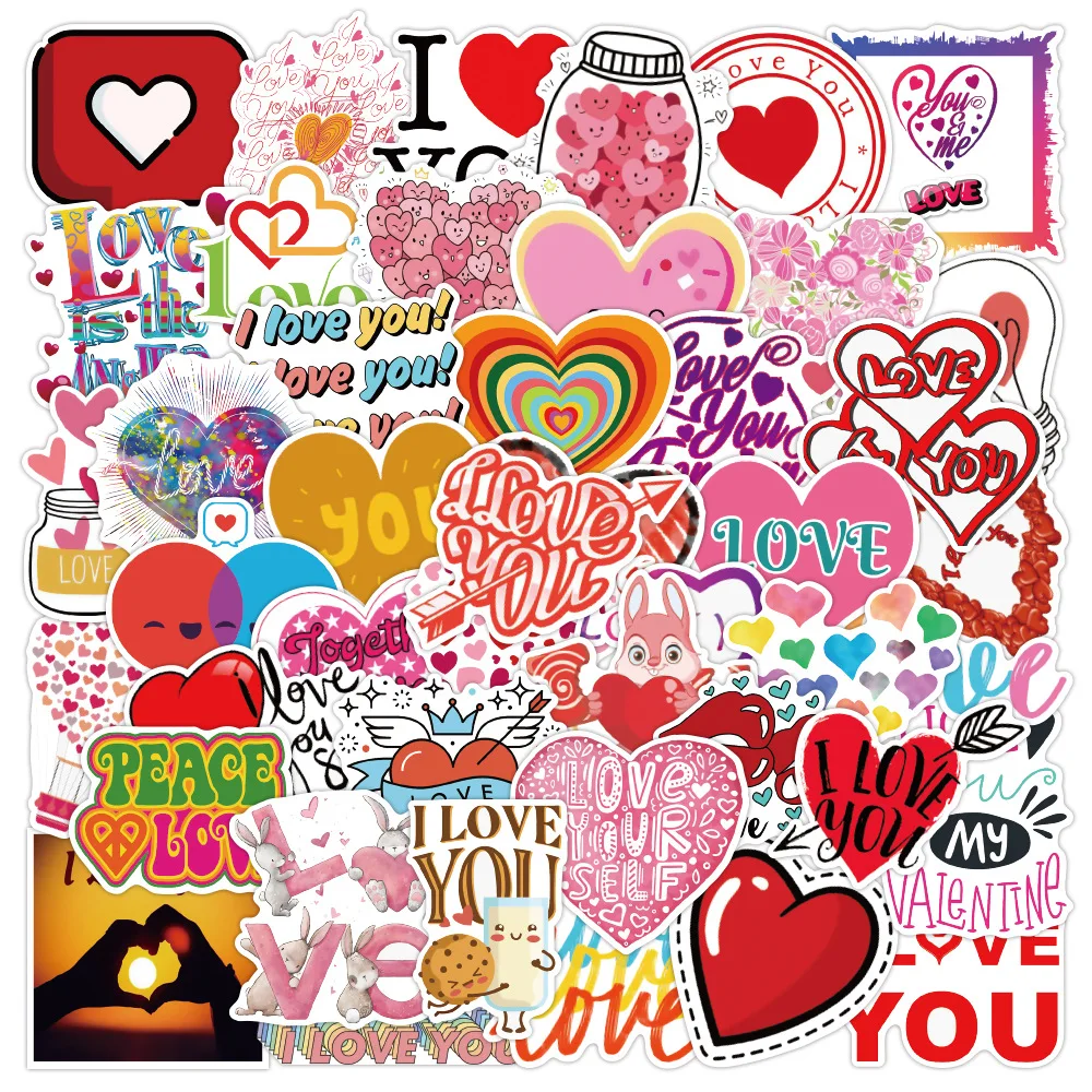 50шт/лот Новые мультфильмы ILOVEYOU Любовь День святого Валентина Гитара Украшение Багажа Ручной аккаунт Граффити Наклейки Оптом.