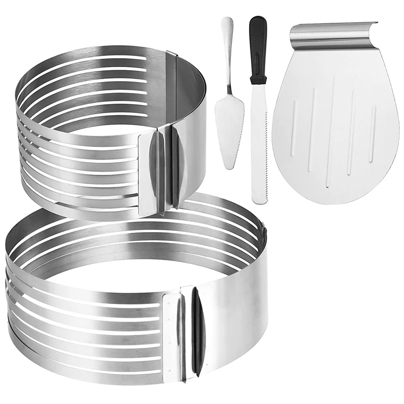 

5Pcs Circular Cutter Baking Tool Kit,Stainless Steel Cake Slicing Accessory Adjustable Cake Ring Cake Slicer Baking Tool