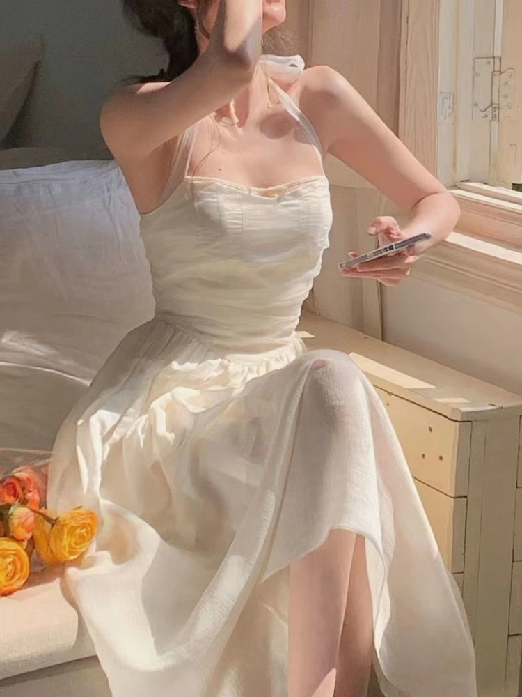 

French Fairy Vintage Dress Sexy Sweet Sleeveless Elegant Corset Dress Korean Beach Even Party Summer Dress for Women 2022 Chic