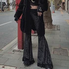 Брюки-клеш Женские, с кружевом, темно-черные