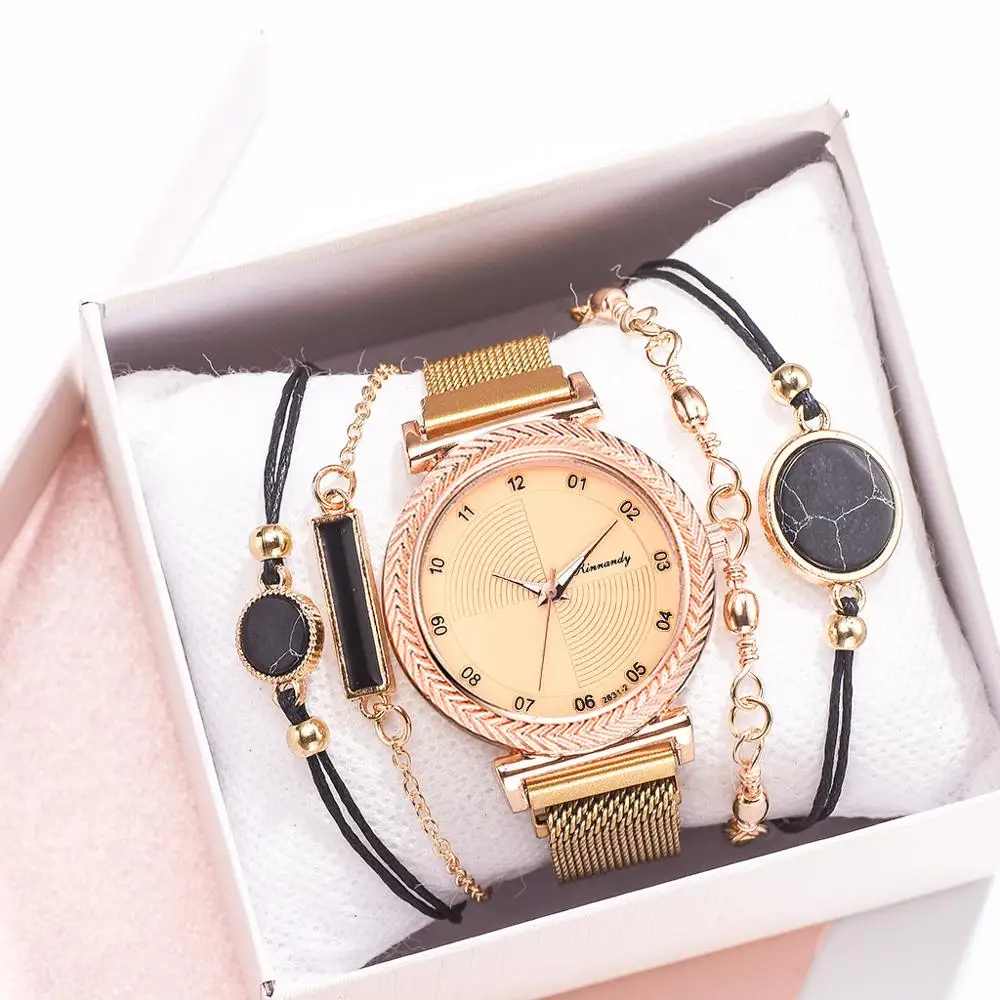 

5PCS Set Watches Luxury Gold Bracelet Quartz Clock Ladies Wrist Watch Women‘s Fashion Dress Wristwatch Gift Reloj Mujer