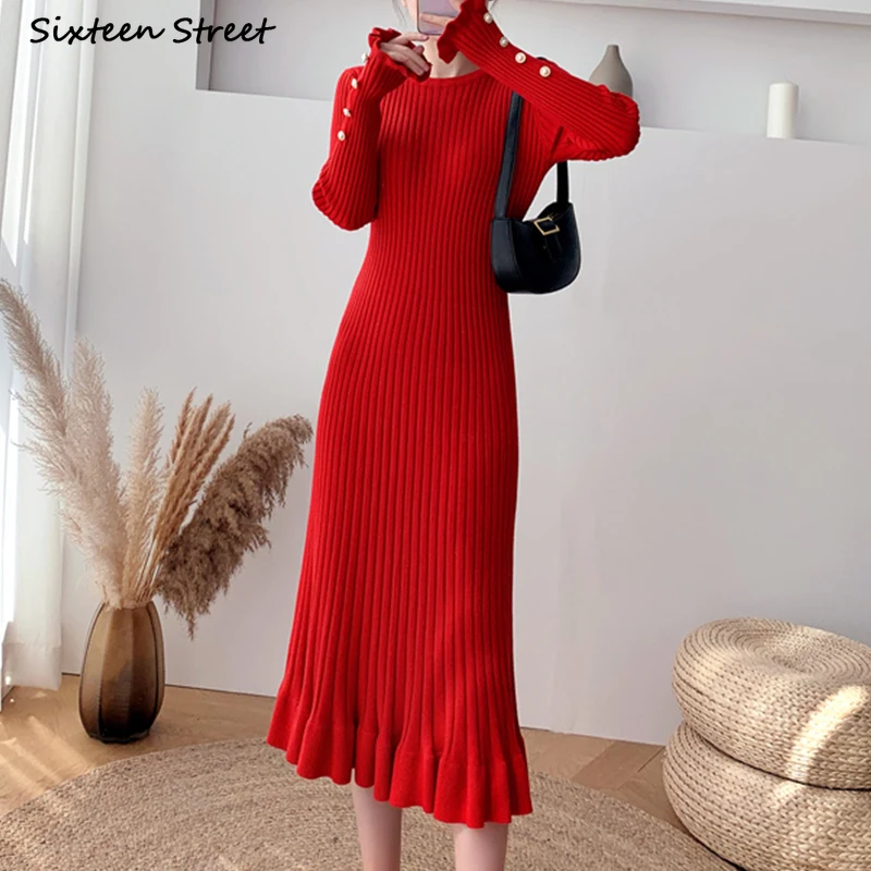 Платье женское трикотажное на пуговицах с оборками рукавах