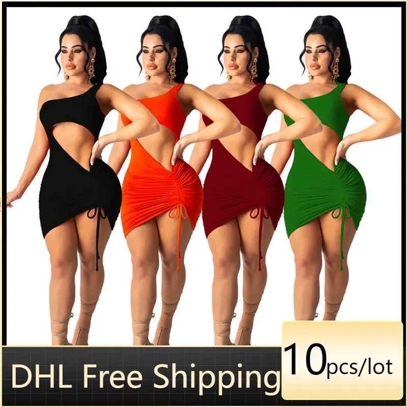 

Летнее женское платье, соблазнительные стильные Асимметричные ажурные Плиссированные Мини платья выше колена на одно плечо, оптовая прода...