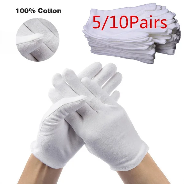 

5/10 Pairs White Cotton Gloves Inspection Lightweight Work Gloves Hight Quality Protective Gloves Household Cleaning Tools